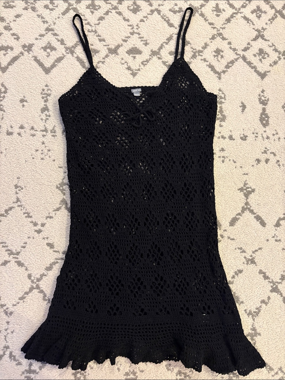 American Eagle Outfitters Black Crochet Spaghetti-Strap Coverup Dress